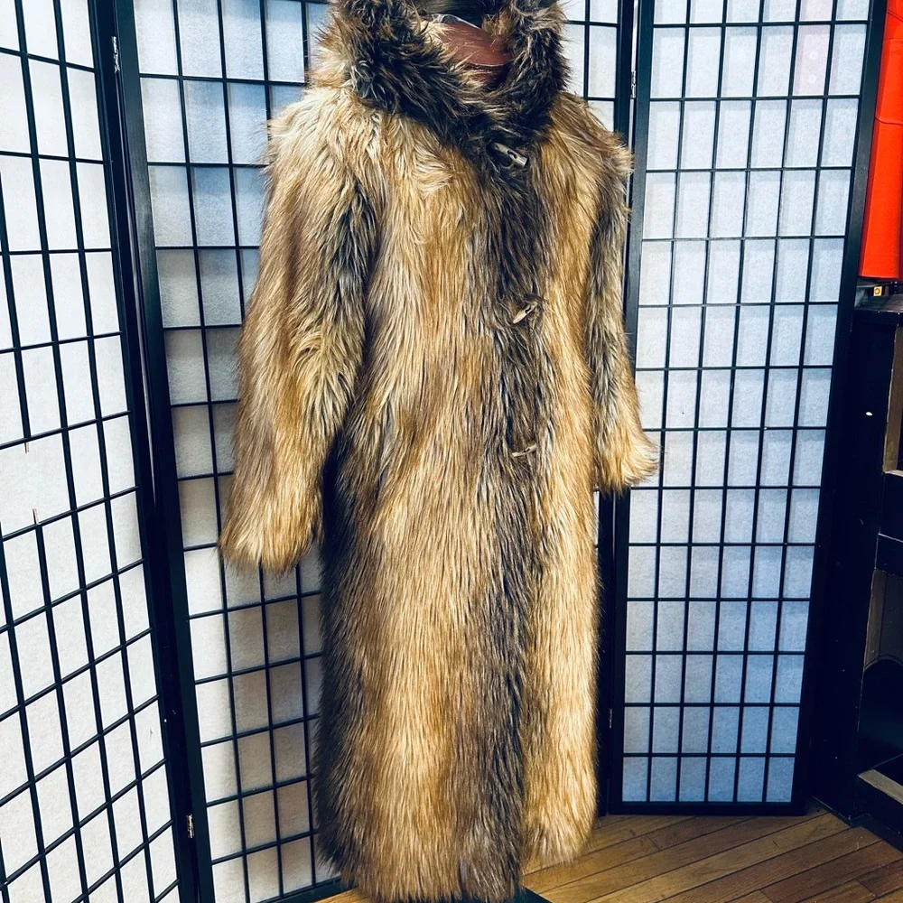 Donna Salyers Fabu Furs Full Length Long Hair Hooded Faux Fur Coat - Picture 4 of 11
